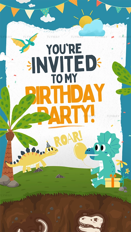 Cute dinosaur-themed birthday party invite