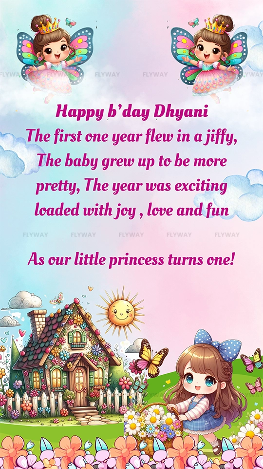 Magical fairy tale theme with butterflies and floral cottage