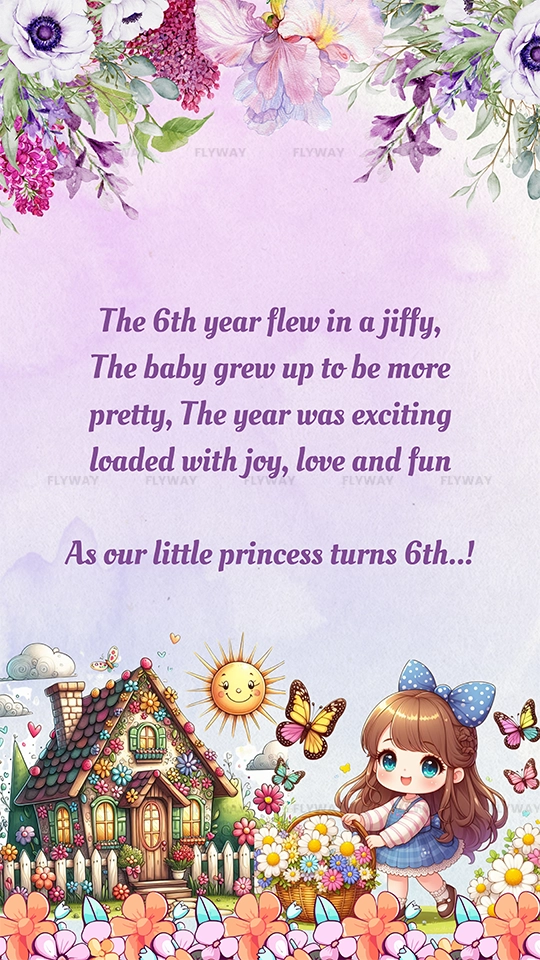 Cute cartoon girl with flowers and house