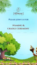 Cradle ceremony invitation with nature and baby god illustration
