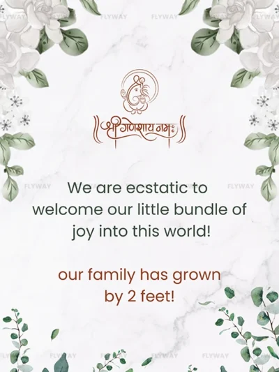 Floral baby announcement card with white roses theme