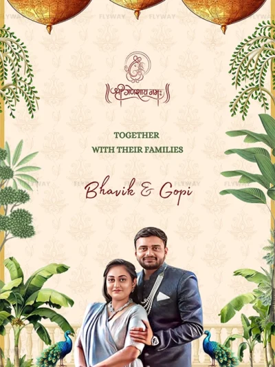 Engagement invitation for Bhavik and Gopi with traditional decor