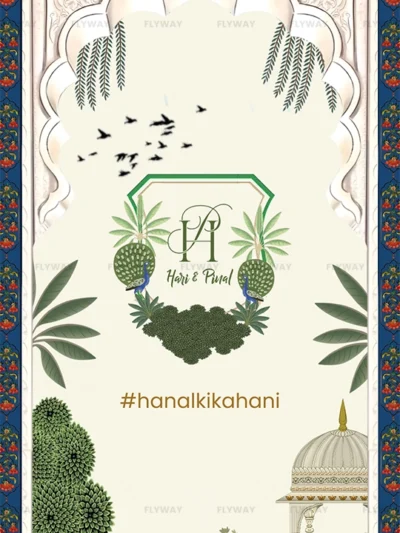 Monogram logo of the couple with hashtag