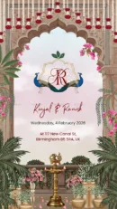 Save the Date invitation with peacocks and flowers