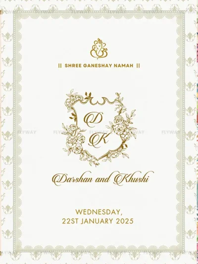 Elegant floral crest design on traditional Indian wedding invite