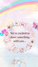 Soft pastel baby announcement with floral and rainbow theme