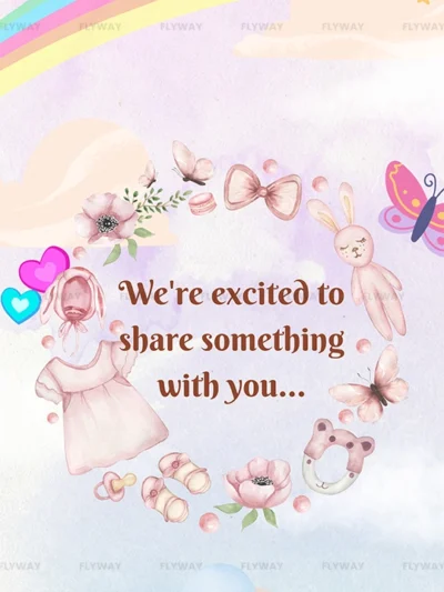Soft pastel baby announcement with floral and rainbow theme