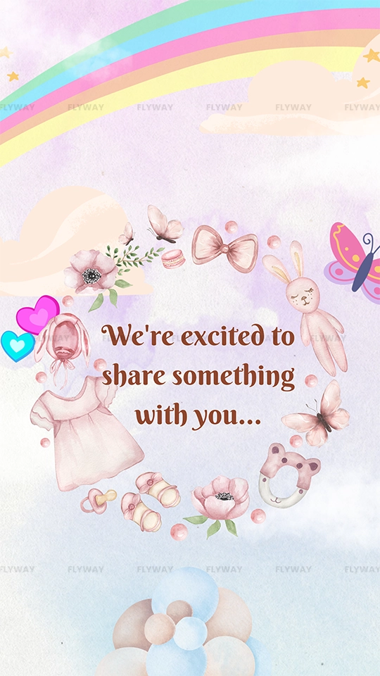 Soft pastel baby announcement with floral and rainbow theme