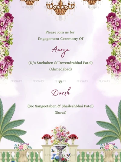 Engagement invitation for Aarya and Darsh with family details