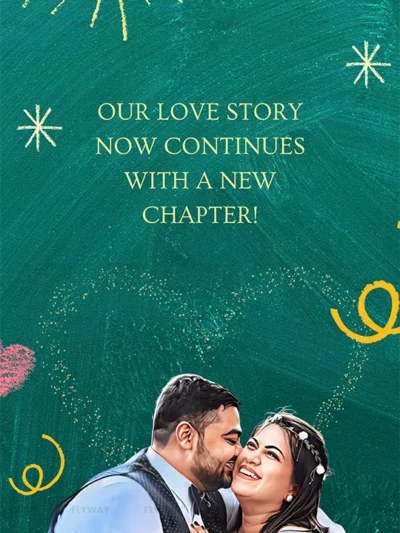 Wedding love story illustration with joyful couple