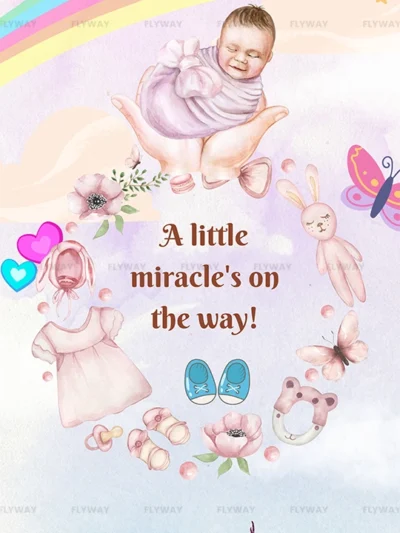 Baby arrival reveal with dreamy pastels and hand-drawn elements