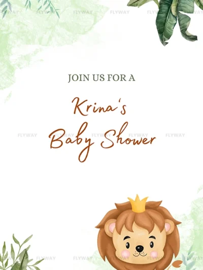 Krina’s baby shower invitation with cute lion cub