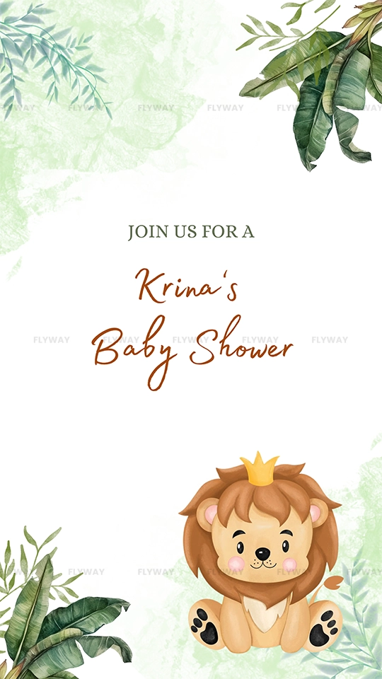 Krina’s baby shower invitation with cute lion cub