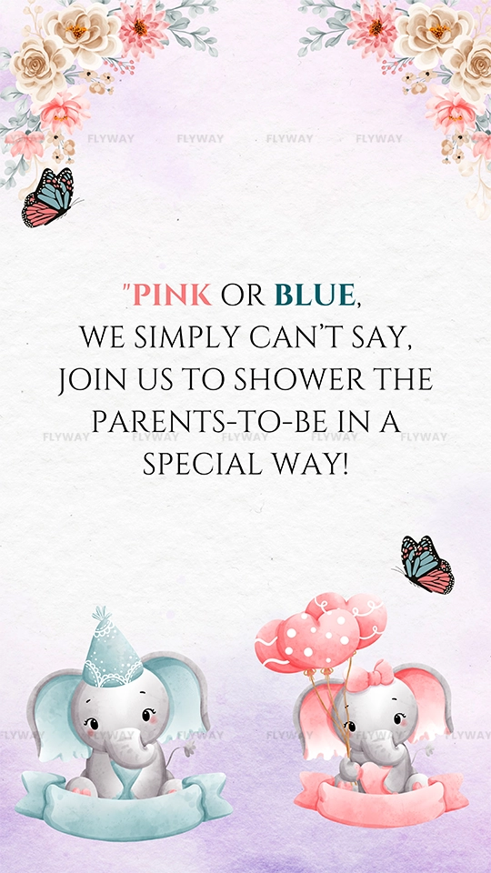 Pink or Blue baby shower invitation with elephants