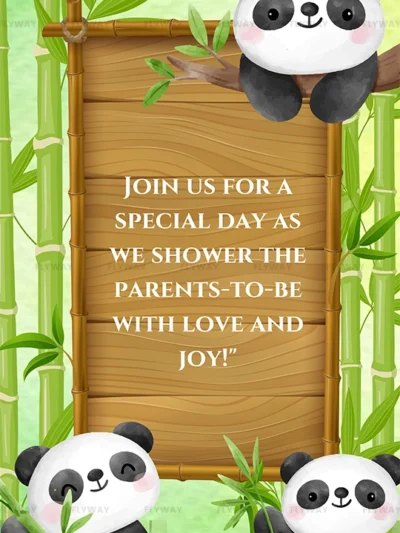 Playful pandas inviting guests to a baby shower
