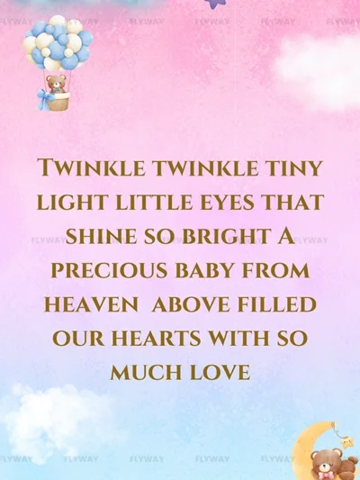 Poetic announcement with cute teddy bear characters and colorful clouds.