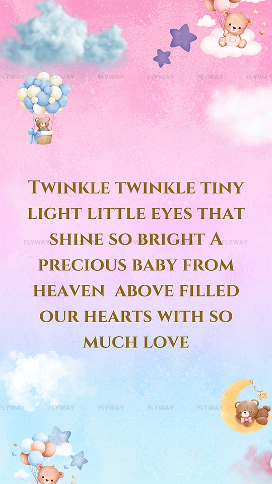 Poetic announcement with cute teddy bear characters and colorful clouds.