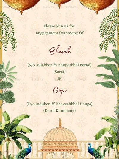 Engagement invitation for Bhavik and Gopi with family details