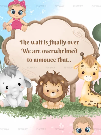 Baby girl twins announcement jungle theme the wait is finally over design