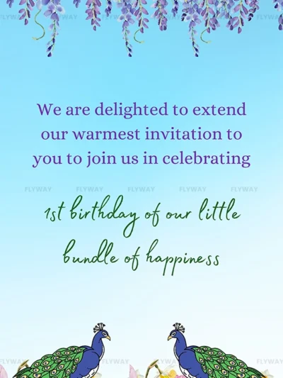 Krishna birthday peacock invite with floral decor