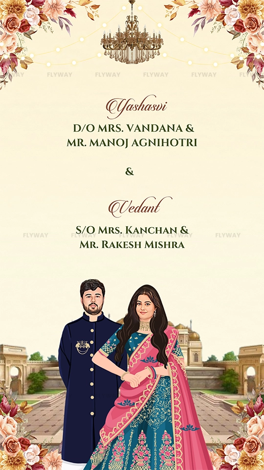 Engagement invitation with family details for Yashasvi and Vedant