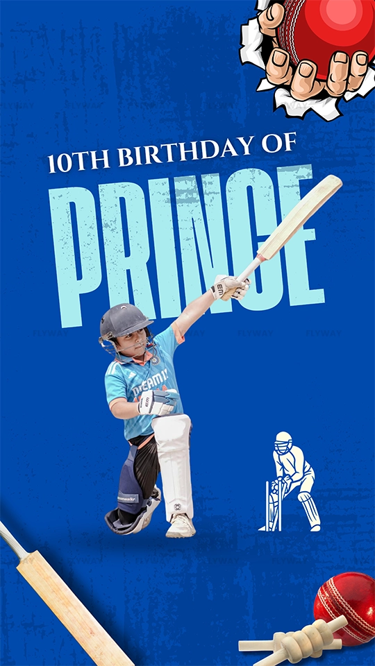 Young boy playing cricket with bat on blue background