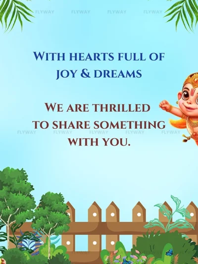 Joyful invitation card with animated baby deity and nature scene