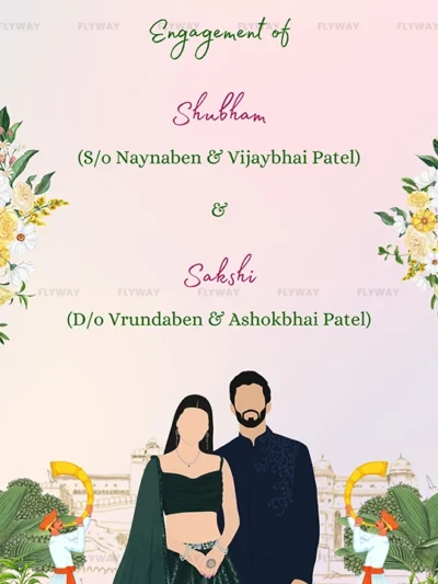 Engagement invitation with family details for Shubham and Sakshi