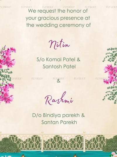 Wedding ceremony invite with bride and groom family details