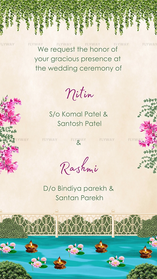 Wedding ceremony invite with bride and groom family details