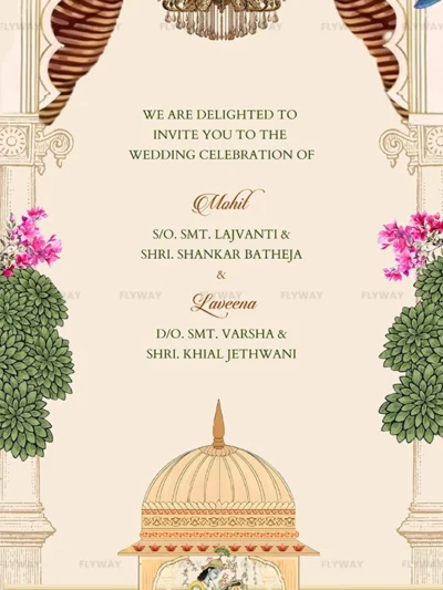 Wedding Invitation Text in Gujarati with Radha Krishna Theme