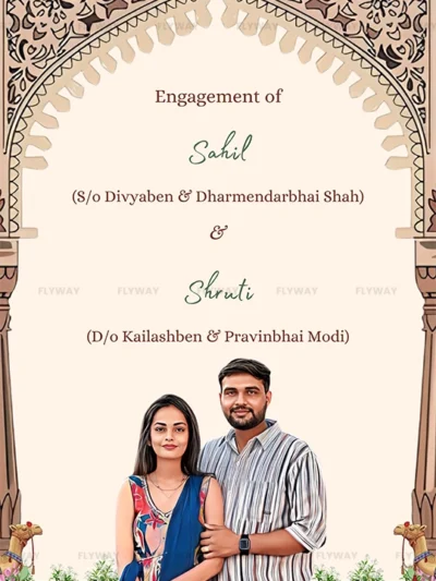 Engagement invitation with family details for Sahil and Shruti