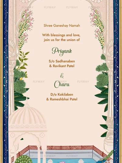 Bride and groom introduction in Mughal archway