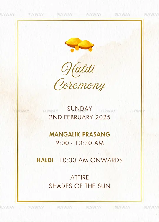 Haldi ceremony invitation design with yellow color theme and modern typography