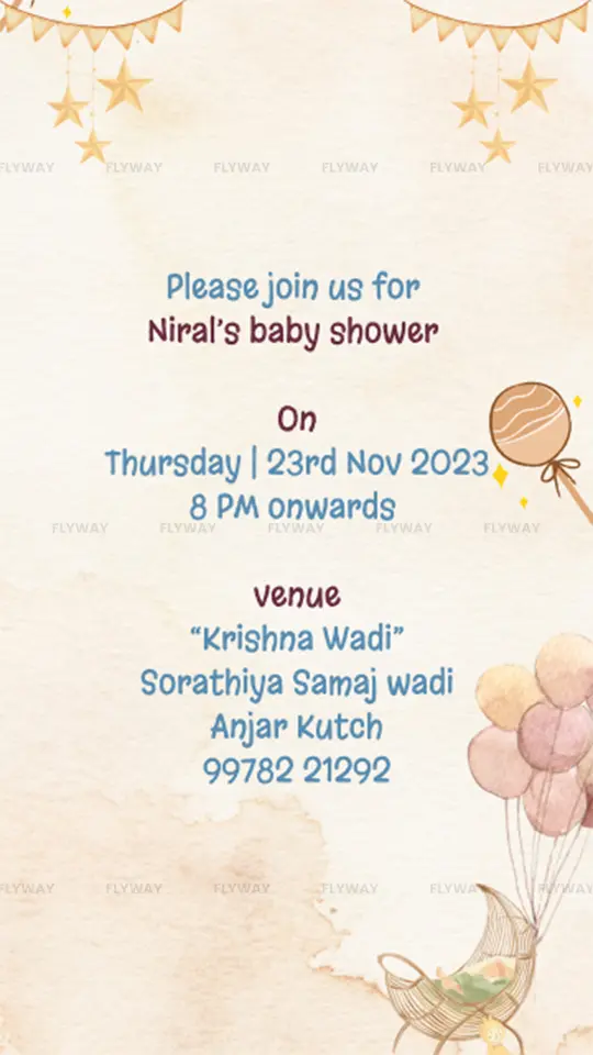 Baby shower invitation with soft beige background and balloon decor