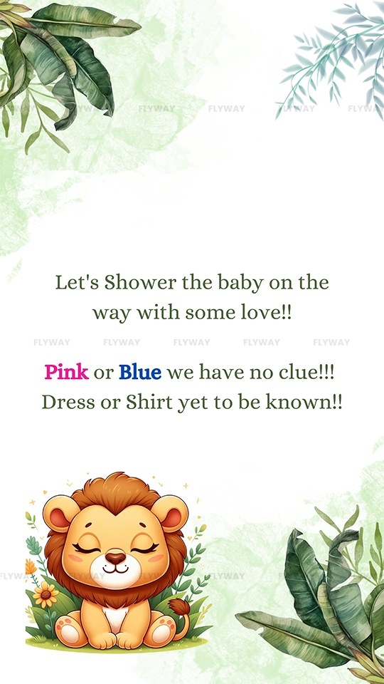 Baby shower gender reveal invitation with lion cub