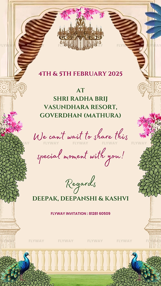 Resort venue celebration design with peacocks and floral arch