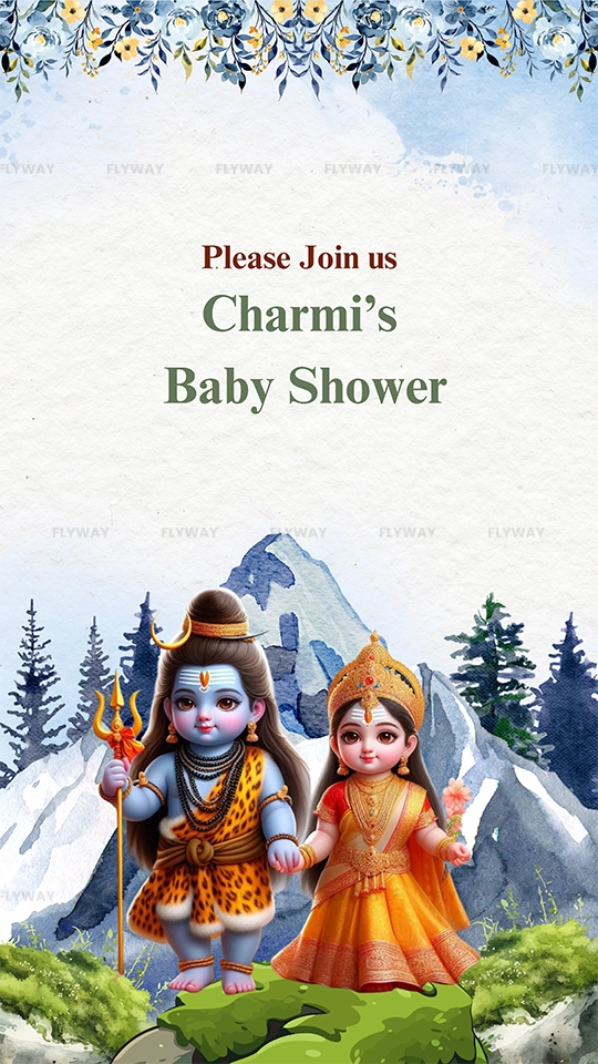 Charmi’s baby shower invite with Shiv and Parvati