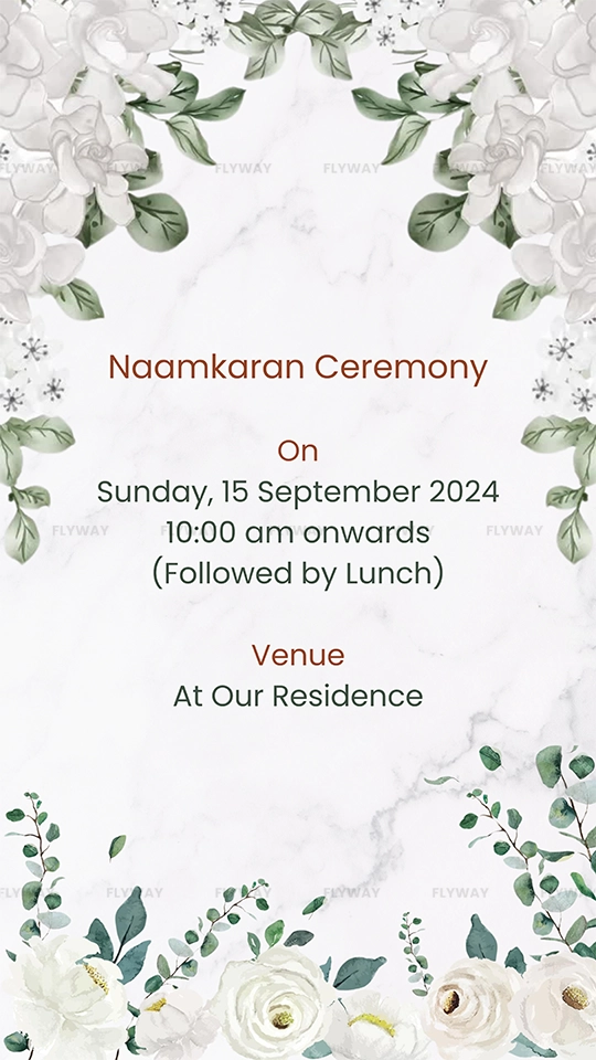 Elegant floral naamkaran ceremony details card