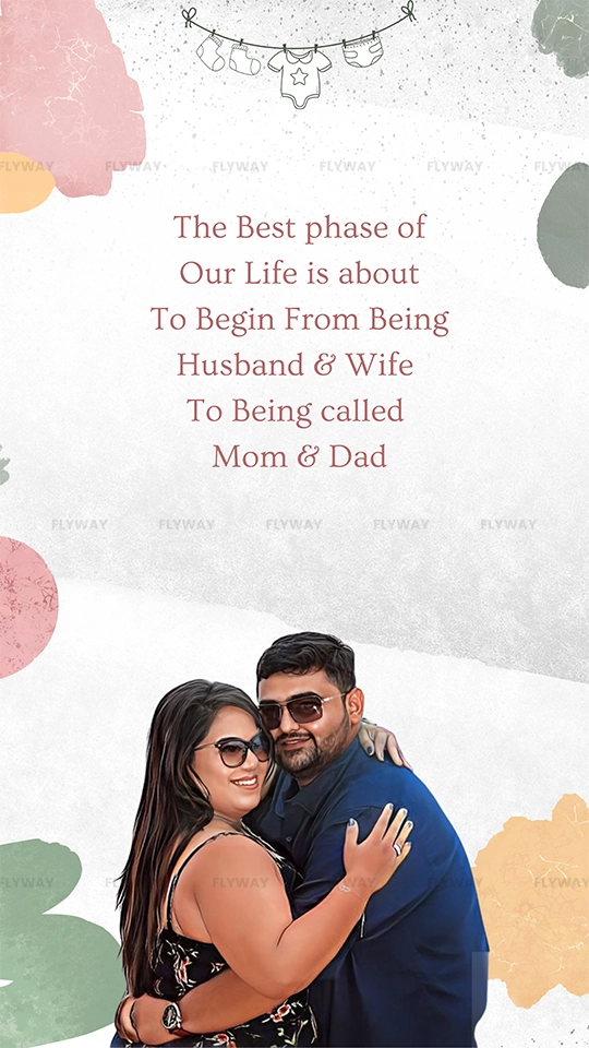 Parents-to-be announcement with colorful artistic background