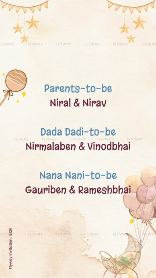 Baby shower family introduction with cartoon-style balloons and stars