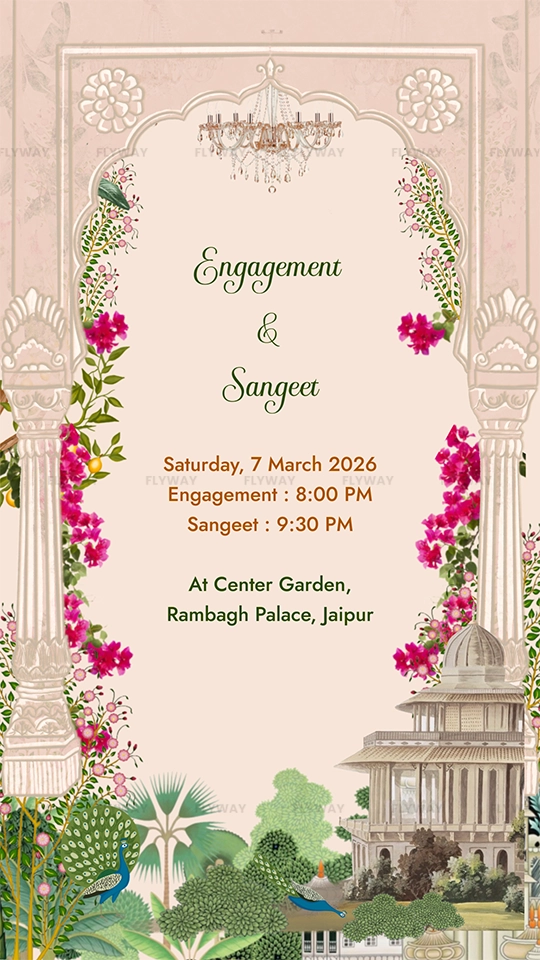 Engagement & Sangeet details with palace and chandelier