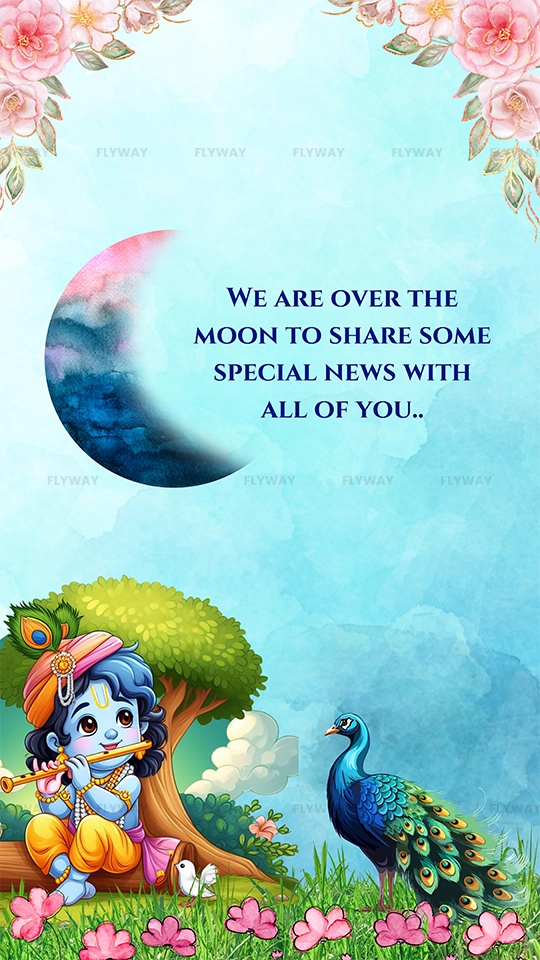 Baby shower invitation with moon and Krishna playing flute illustration