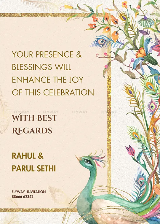 Closing page of Indian wedding card with peacock and message of gratitude
