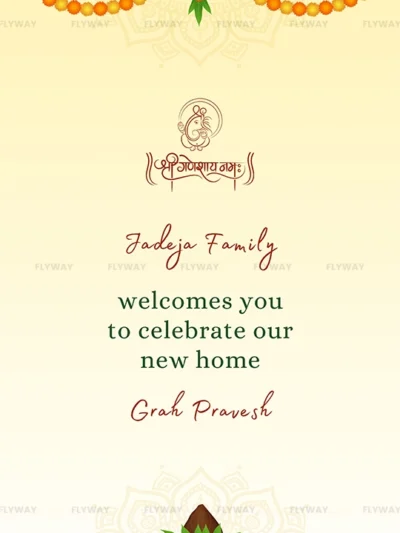 Grih Pravesh invitation with marigold garland