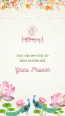 Grih Pravesh invitation with peacock and lotus