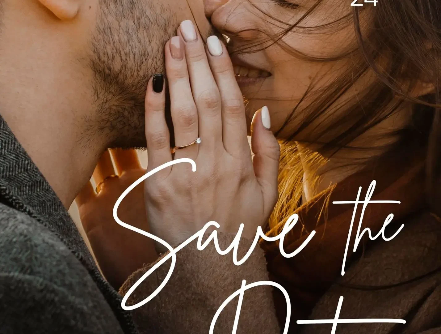 Romantic Couple Embrace Save the Date