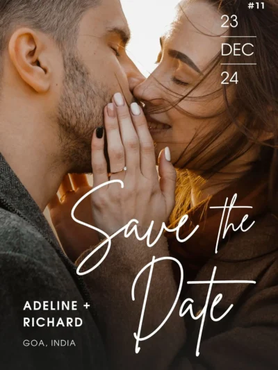 Romantic Couple Embrace Save the Date