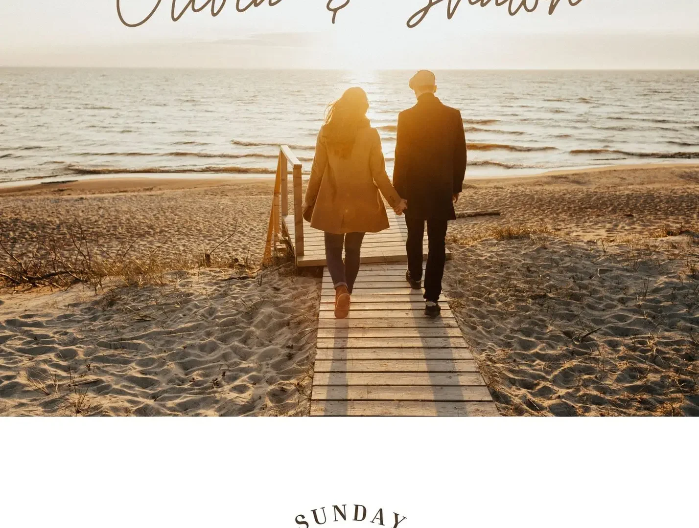 Couple walking on the beach in sunset light