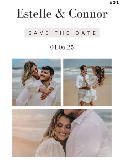 Minimal modern wedding save the date card with beach theme